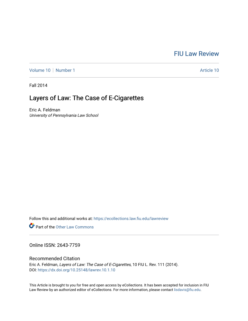 Layers of Law: the Case of E-Cigarettes