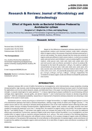 Effect of Organic Acids on Bacterial Cellulose Produced by Acetobacter