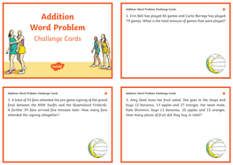 Addition Word Problem Challenge Cards 1