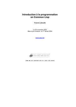 Introduction À La Programmation En Common Lisp