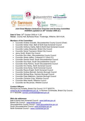 Joint Great Western Ambulance Overview and Scrutiny Committee AGENDA (Updated on 28Th October 2009 (2) )