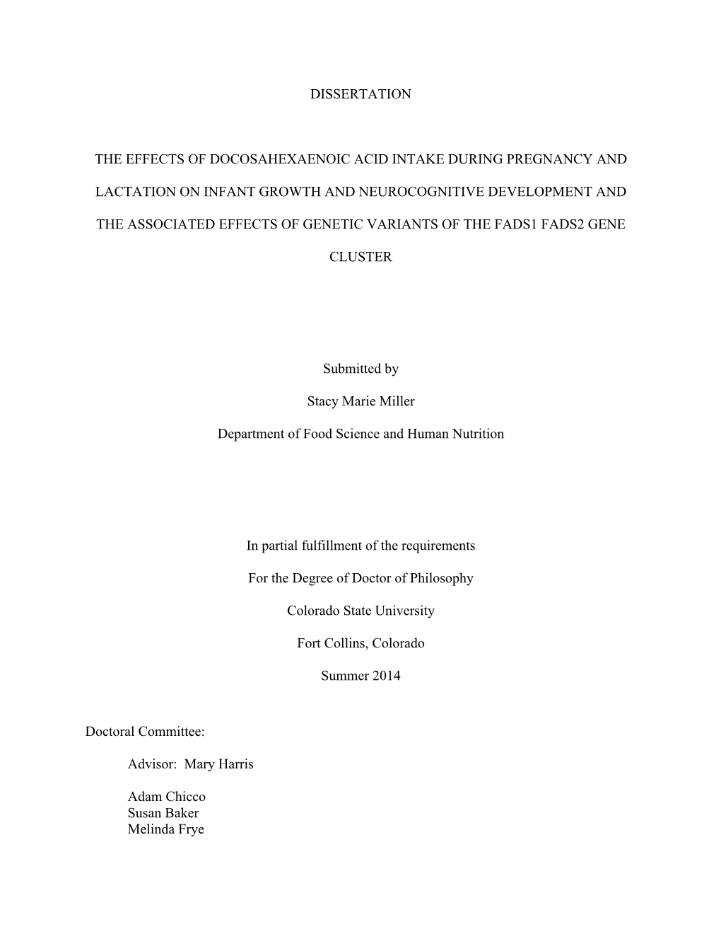 Dissertation the Effects of Docosahexaenoic Acid