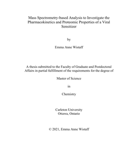 Mass Spectrometry-Based Analysis to Investigate the Pharmacokinetics and Proteomic Properties of a Viral Sensitizer