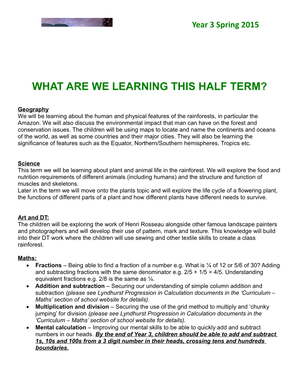 What Are We Learning This Half Term?