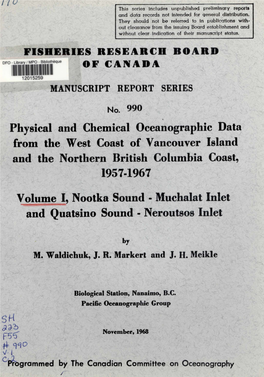 Physical and Chemical Oceanographic Data from the West Coast of Vancouver Island and the Northern British Columbia Coast, 1957-1967