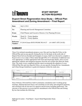 STAFF REPORT ACTION REQUIRED Dupont Street Regeneration Area Study