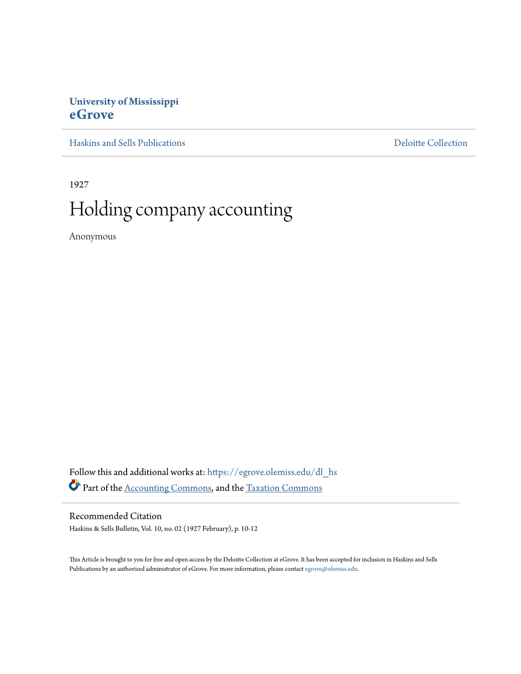 Holding Company Accounting Anonymous