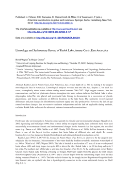 Limnology and Sedimentary Record of Radok Lake, Amery Oasis, East Antarctica