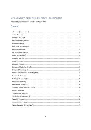 Civic University Agreement Overviews – Publishing List