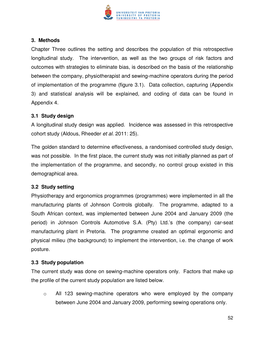 3. Methods Chapter Three Outlines the Setting and Describes the Population of This Retrospective Longitudinal Study