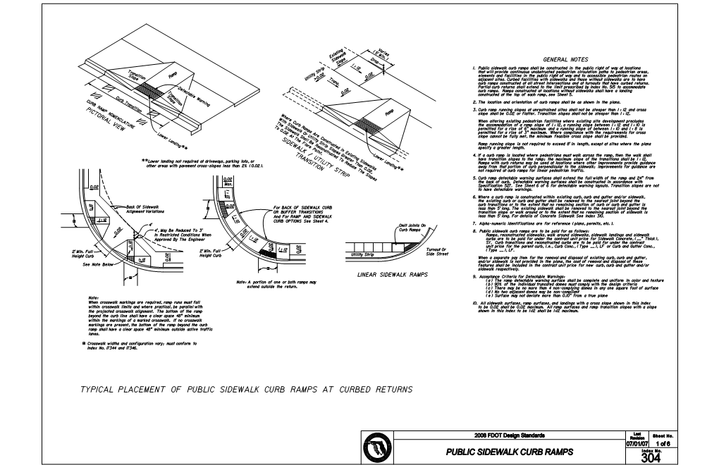 Typical Placement of Public Sidewalk Curb Ramps at Curbed Returns