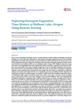 Exploring Emergent Vegetation Time-History at Malheur Lake, Oregon Using Remote Sensing