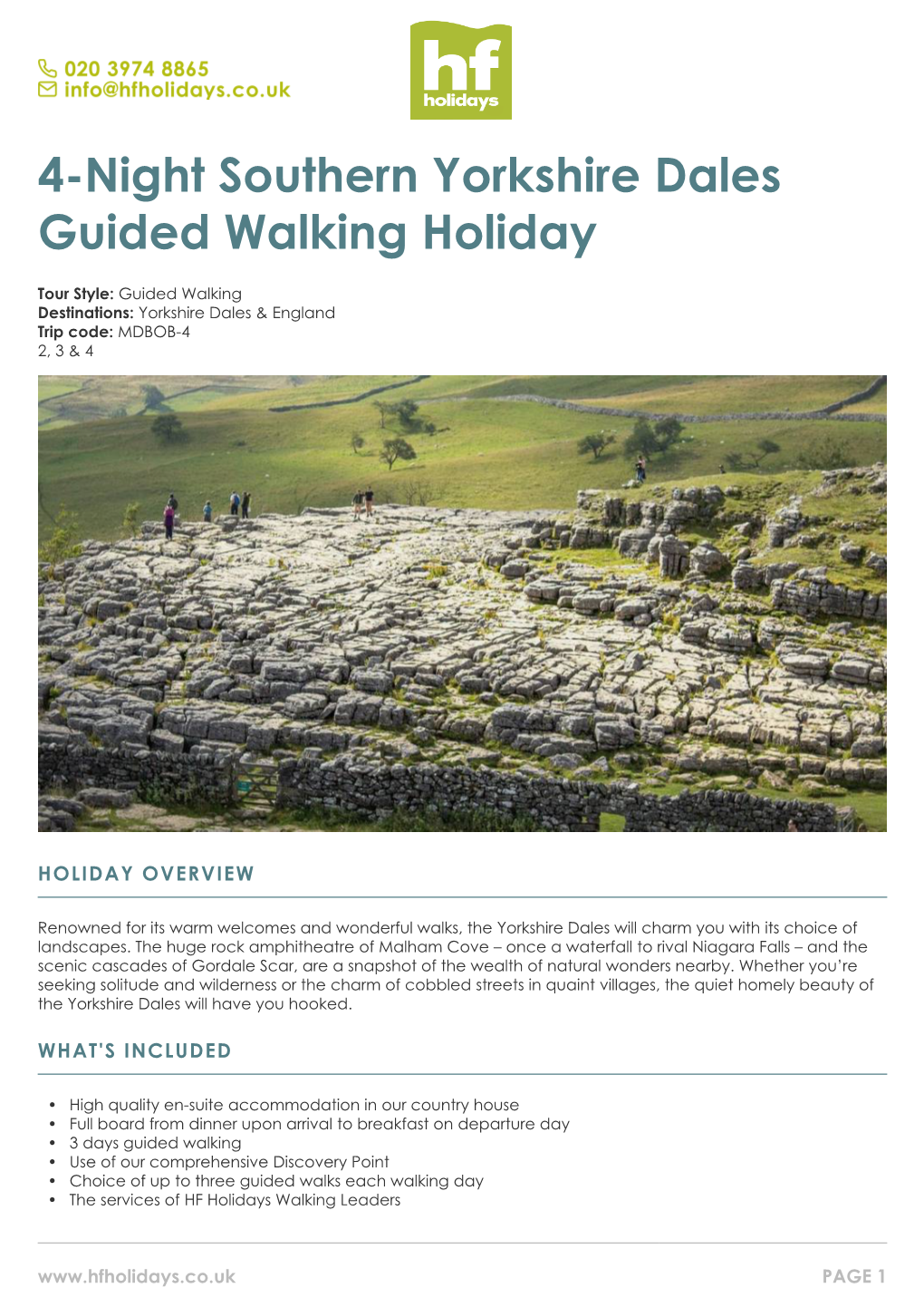 4-Night Southern Yorkshire Dales Guided Walking Holiday