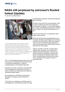 NASA Still Perplexed by Astronaut's Flooded Helmet (Update) 17 July 2013, by Marcia Dunn