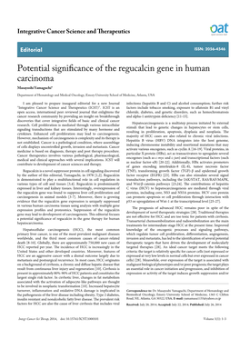 Potential Significance of the Regucalcin Gene in Human Carcinoma Masayoshi Yamaguchi*