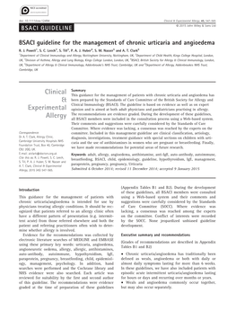 BSACI Guideline for the Management of Chronic Urticaria and Angioedema R
