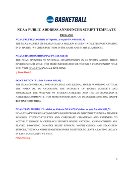 Ncaa Public Address Announcer Script Template