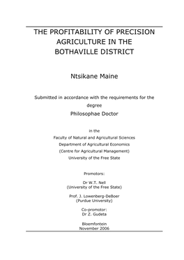 The Profitability of Precision Agriculture in the Bothaville District