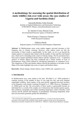 A Methodology for Assessing the Spatial Distribution of Static Wildfire Risk Over Wide Areas: the Case Studies of Liguria and Sardinia (Italy) 1