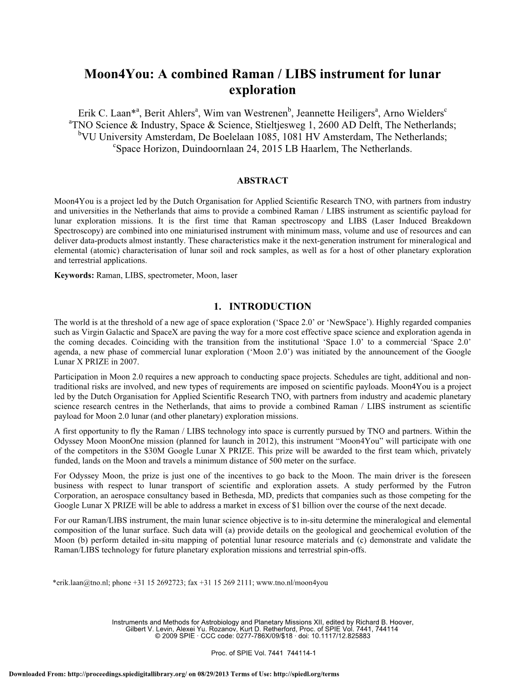 A Combined Raman / LIBS Instrument for Lunar Exploration