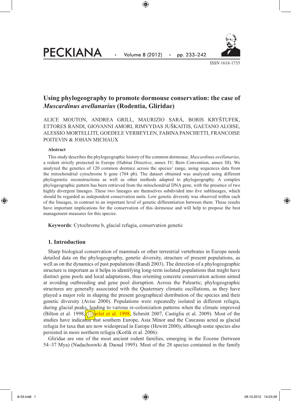 Using Phylogeography to Promote Dormouse Conservation: the Case of Muscardinus Avellanarius (Rodentia, Gliridae)