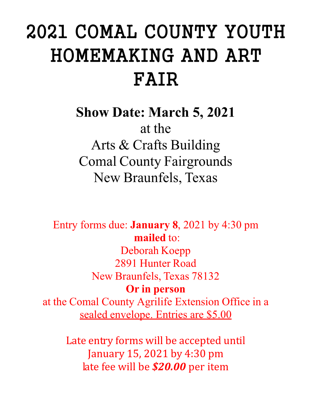 2021 Comal County Youth Homemaking and Art Fair