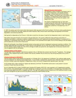 CHOLERA COUNTRY PROFILE: HAITI Last Update: 27 April 2011