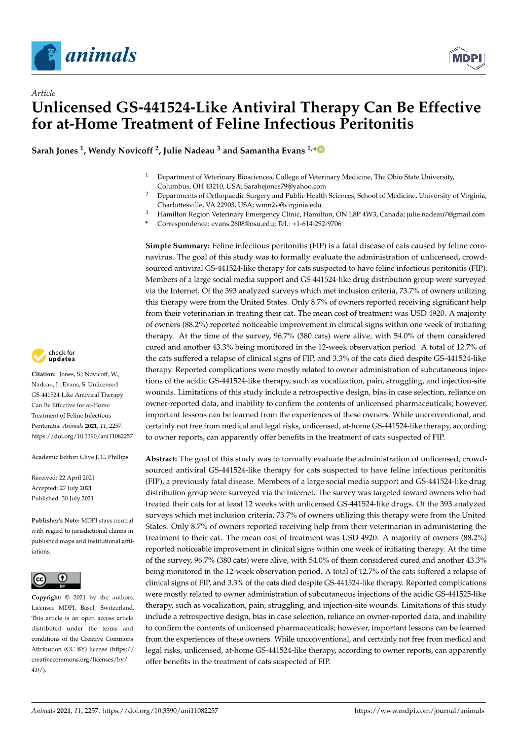 Unlicensed GS-441524-Like Antiviral Therapy Can Be Effective for At-Home Treatment of Feline Infectious Peritonitis