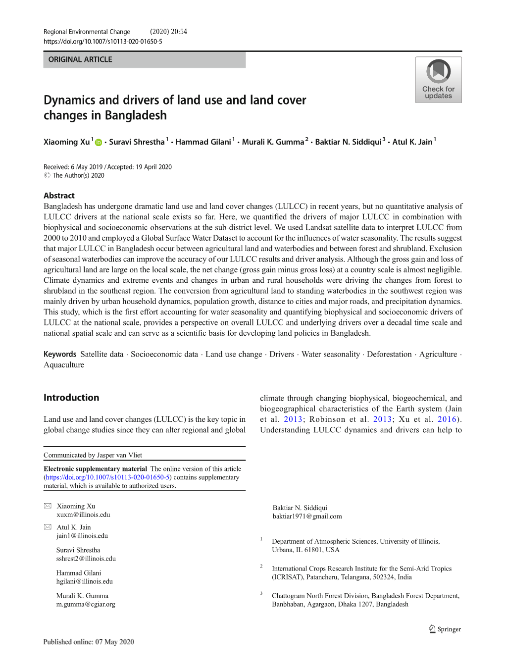 Dynamics and Drivers of Land Use and Land Cover Changes in Bangladesh