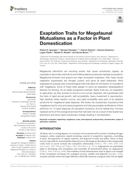 Exaptation Traits for Megafaunal Mutualisms As a Factor in Plant Domestication