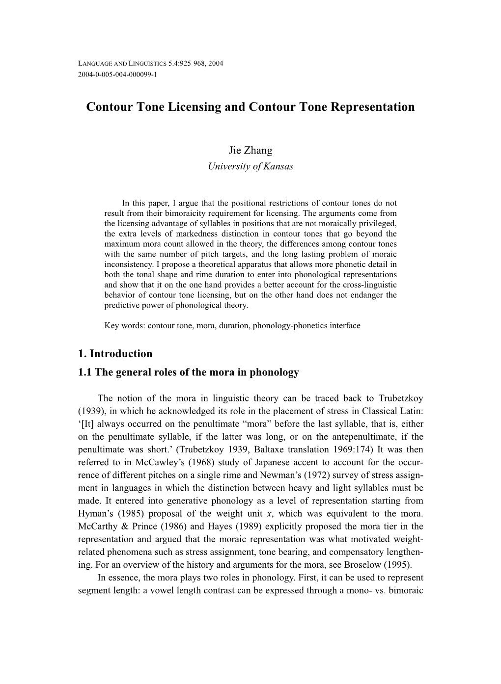 Contour Tone Licensing and Contour Tone Representation