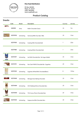 Snacks Product Catalog