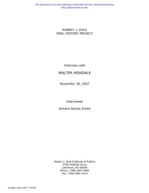 Walter Mondale Oral History About Bob Dole