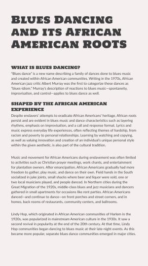 What Is Blues Dancing? Shaped by the African