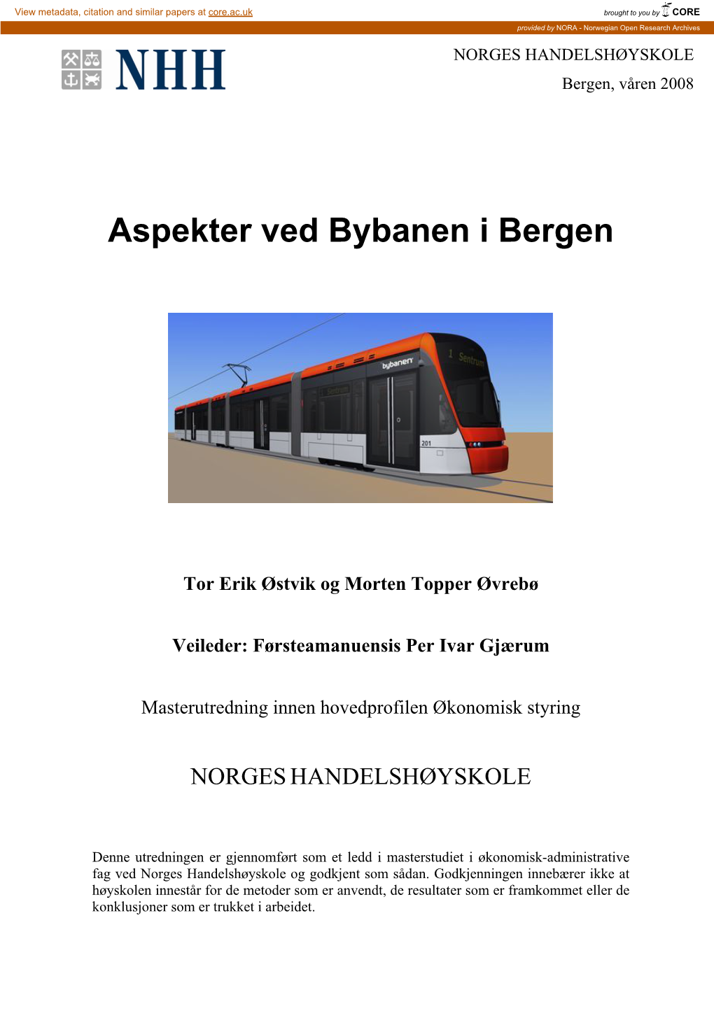 Aspekter Ved Bybanen I Bergen