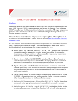Contract Law Update – Developments of Note 2015