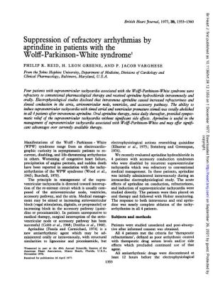 Suppression of Refractory Arrhythmias by Aprindine in Patients with the Wolff-Parkinson-White Syndrome1 PHILIP R