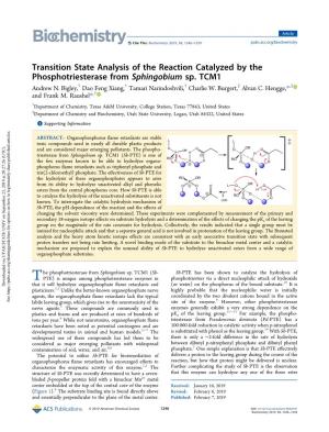 Transition State Analysis of the Reaction Catalyzed by the Phosphotriesterase from Sphingobium Sp