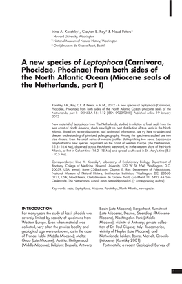 A New Species of Leptophoca (Carnivora, Phocidae, Phocinae) from Both Sides of the North Atlantic Ocean (Miocene Seals of the Netherlands, Part I)