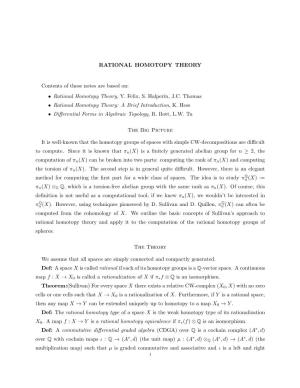 RATIONAL HOMOTOPY THEORY Contents of These Notes Are Based On
