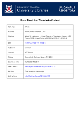 Rural Bioethics: the Alaska Context 1. Size, Population, and (In