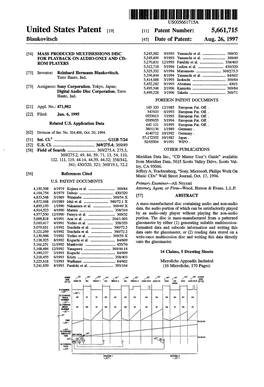 United States Patent (19) 11 Patent Number: 5,661,715 Blaukovitsch 45) Date of Patent: Aug