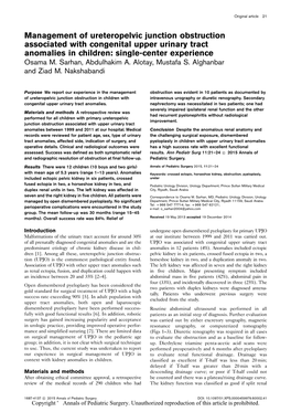 Management of Ureteropelvic Junction Obstruction Associated with Congenital Upper Urinary Tract Anomalies in Children: Single-Center Experience Osama M