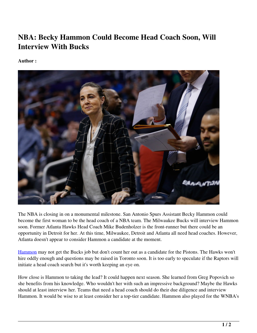 NBA: Becky Hammon Could Become Head Coach Soon, Will Interview with Bucks