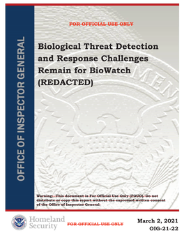 Biological Threat Detection and Response Challenges Remain for Biowatch (REDACTED)