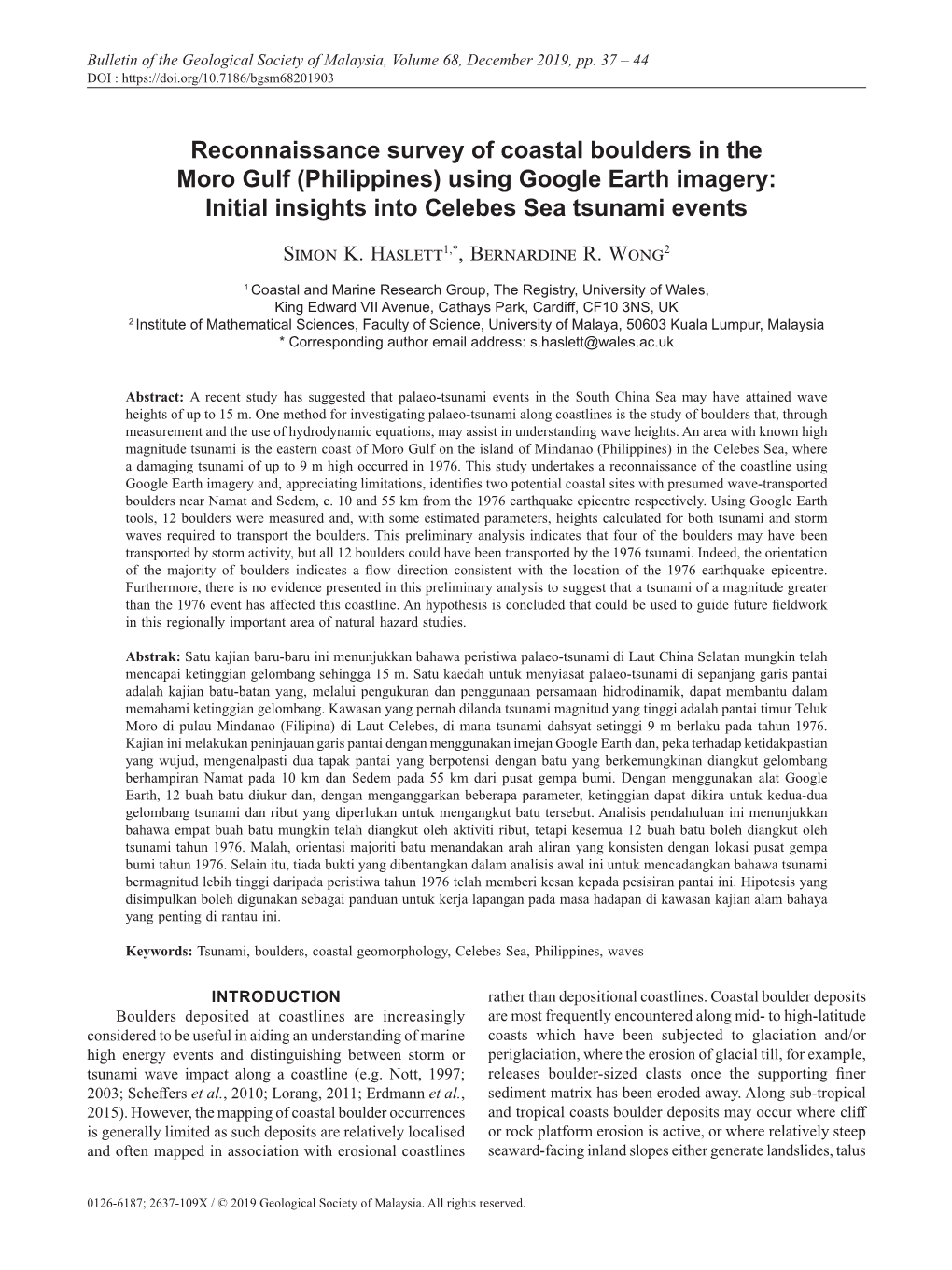 Philippines) Using Google Earth Imagery: Initial Insights Into Celebes Sea Tsunami Events Simon K