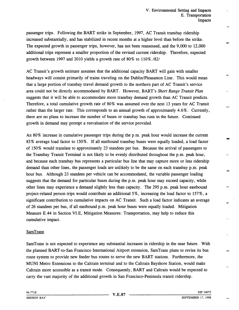 V. Environmental Setting and Impacts E. Transportation Impacts Passenger Trips