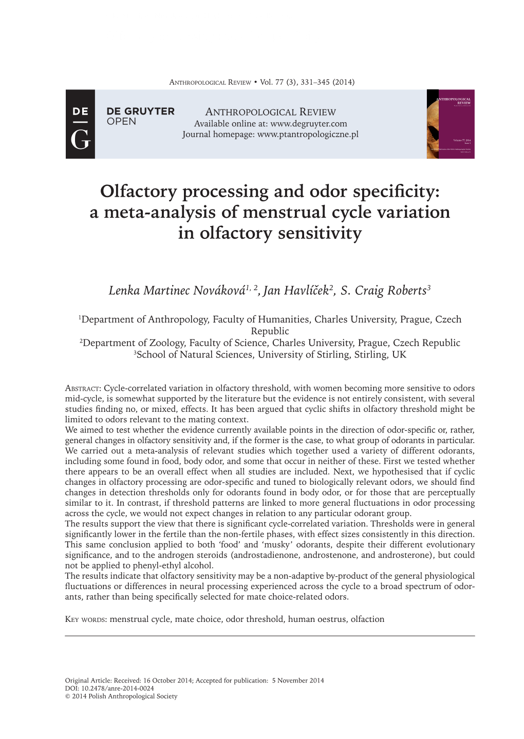 A Meta-Analysis of Menstrual Cycle Variation in Olfactory Sensitivity