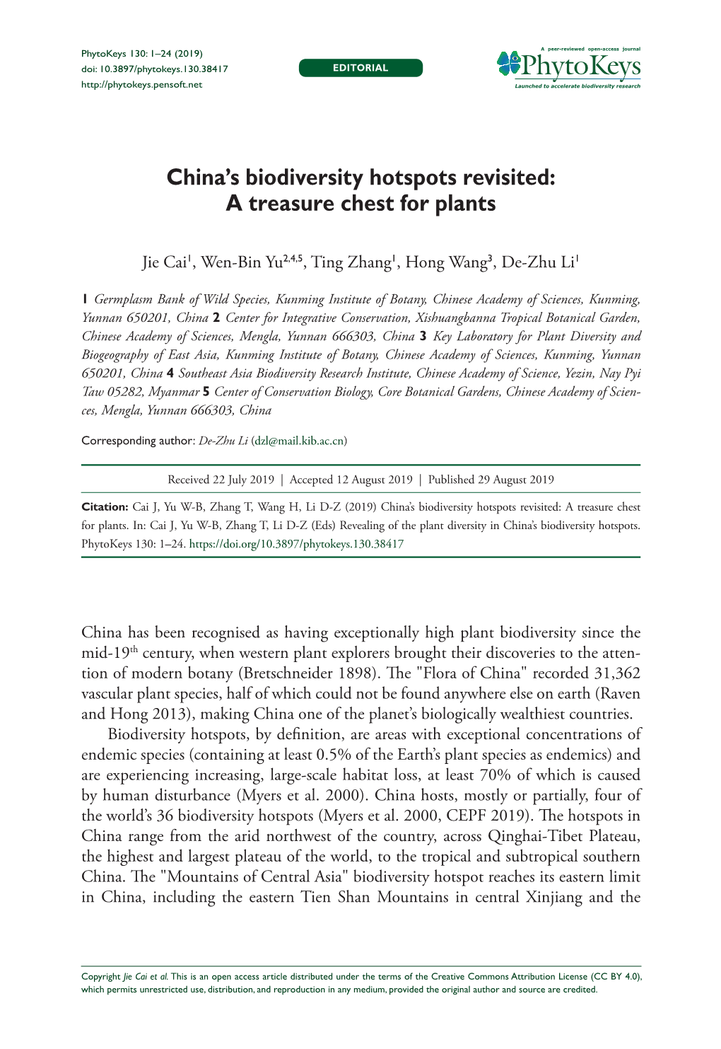 ﻿China's Biodiversity Hotspots Revisited: a Treasure Chest for Plants