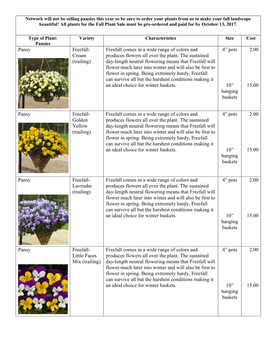 Pansy Freefall- Freefall Comes in a Wide Range of Colors and 4” Pots 2.00 Cream Produces Flowers All Over the Plant
